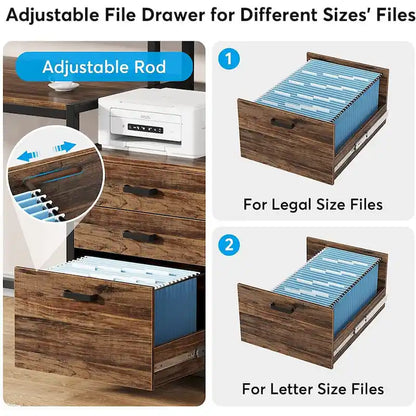 63 Computer Desk with Monitor Stand, Ergonomic Home Office Desks with Drawers File Cabinet