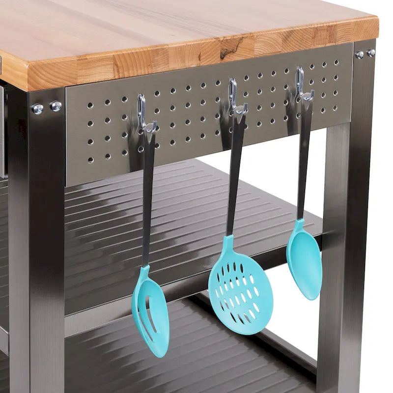 Seville Classics Home Stainless Steel 2-Drawer Mobile Workcenter Kitchen Cart Island with Solid Wood Top - 48 W x 24 D