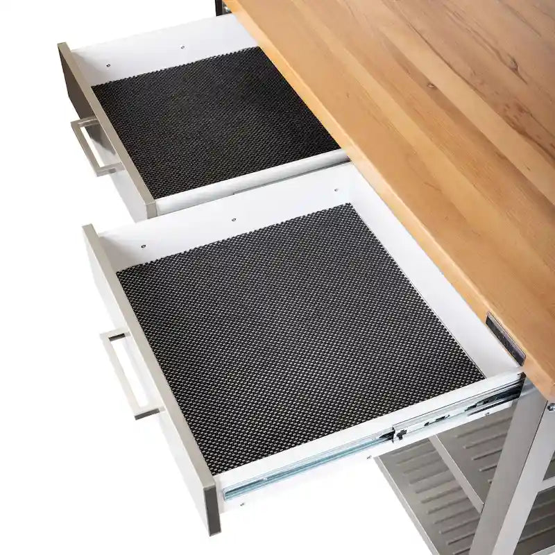 Seville Classics Home Stainless Steel 2-Drawer Mobile Workcenter Kitchen Cart Island with Solid Wood Top - 48 W x 24 D