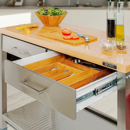 Seville Classics Home Stainless Steel 2-Drawer Mobile Workcenter Kitchen Cart Island with Solid Wood Top - 48 W x 24 D