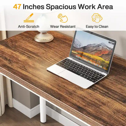 47-inch Computer Desk with 5-drawer, Wood and Metal Writing Desk for Study Living Room
