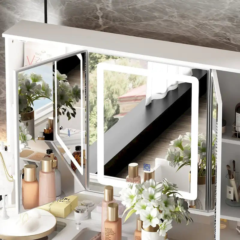 Vanity Desk with Lights, Makeup Vanity with Lights 3 Colors,9 Drawers - 53.9H