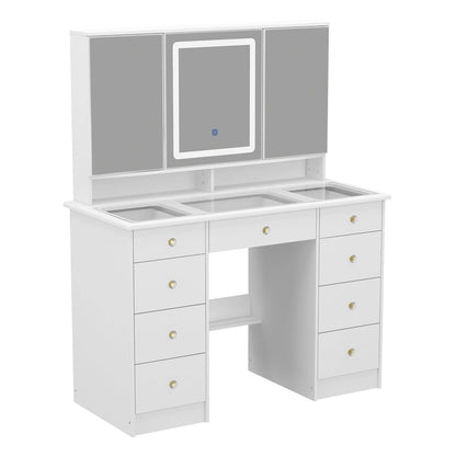 Vanity Desk with Lights, Makeup Vanity with Lights 3 Colors,9 Drawers - 53.9H