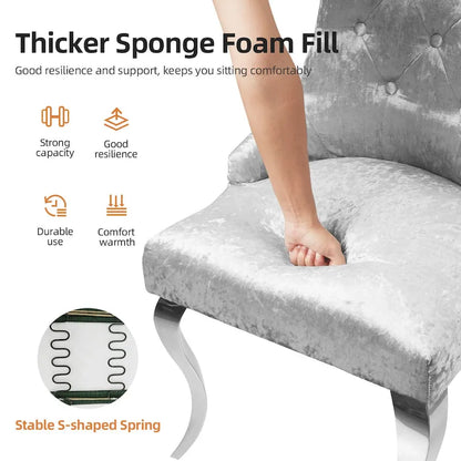 1x Tufted Velvet Dining Side Chair Wingback Upholstery Lion Knocker - 22x22x42 inch