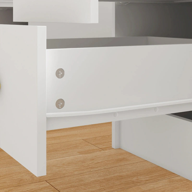 Makeup Vanity w/Tri-Fold Mirror Certified Lighting Glass Top Dresser