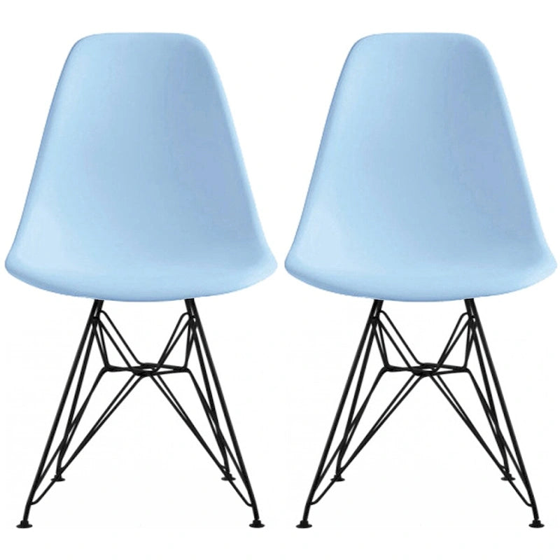 Set of 2 Mid-Century Modern Dining Side Chairs Armless Plastic Shell Seat with Black Metal Wire Eiffel Base, White