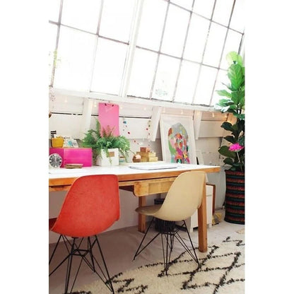 Set of 2 Mid-Century Modern Dining Side Chairs Armless Plastic Shell Seat with Black Metal Wire Eiffel Base, White