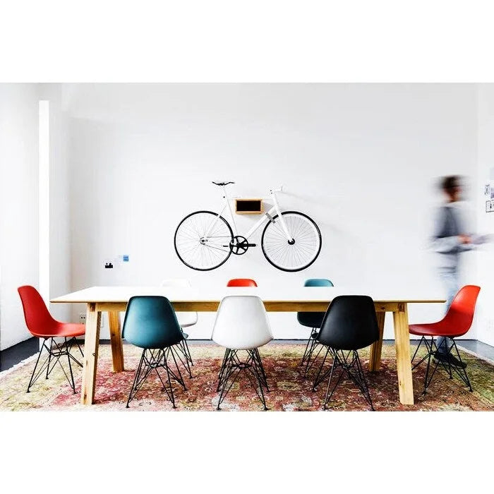 Set of 2 Mid-Century Modern Dining Side Chairs Armless Plastic Shell Seat with Black Metal Wire Eiffel Base, White