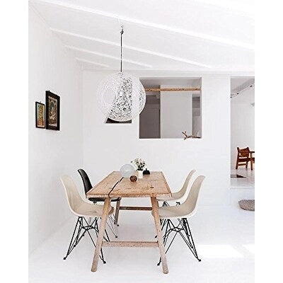 Set of 2 Mid-Century Modern Dining Side Chairs Armless Plastic Shell Seat with Black Metal Wire Eiffel Base, White