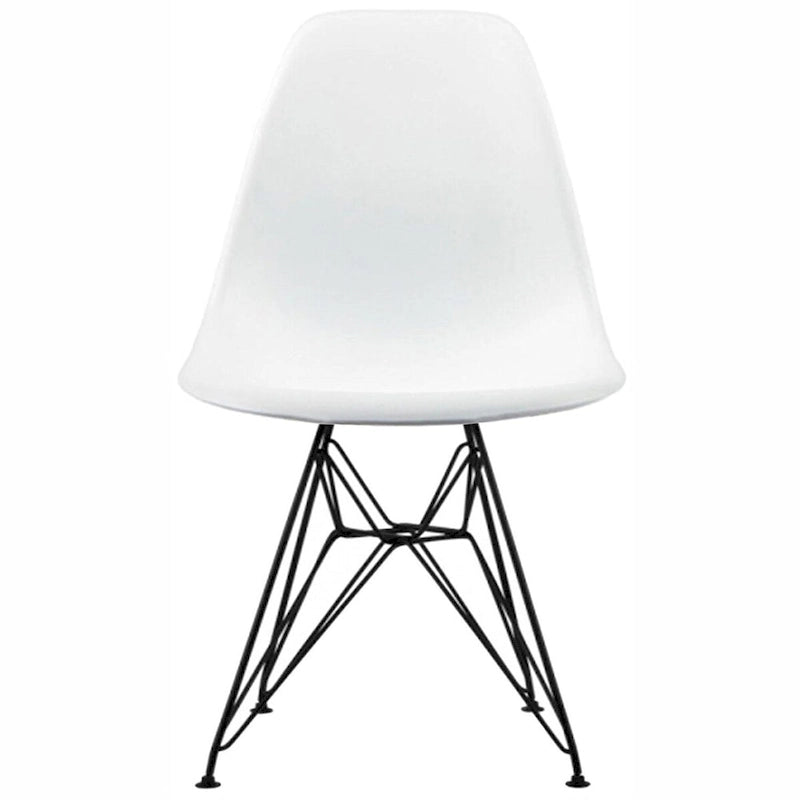 Set of 2 Mid-Century Modern Dining Side Chairs Armless Plastic Shell Seat with Black Metal Wire Eiffel Base, White
