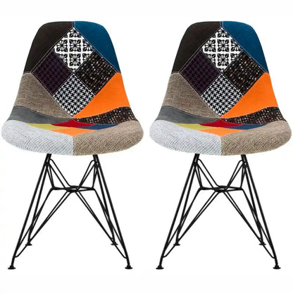 Set of 2 Mid-Century Modern Dining Side Chairs Armless Plastic Shell Seat with Black Metal Wire Eiffel Base, White