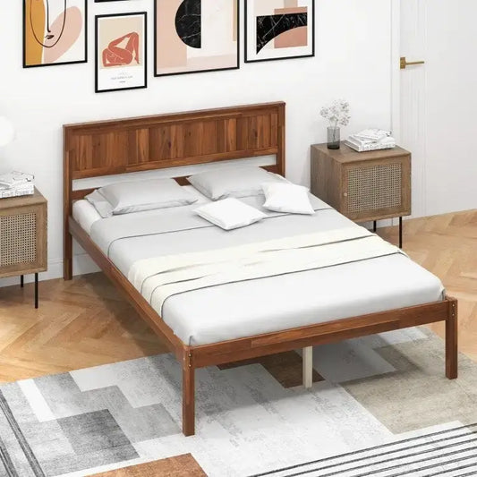 Bed Frame with Wooden Headboard and Slat Support