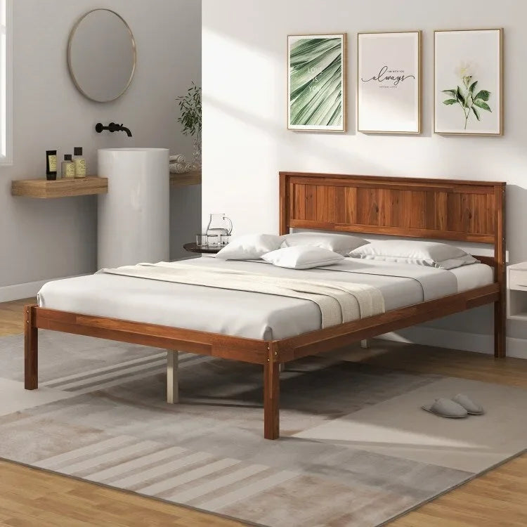 Bed Frame with Wooden Headboard and Slat Support