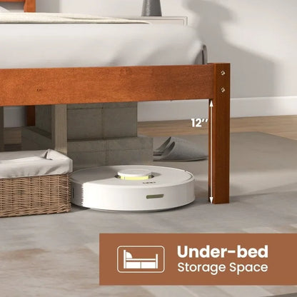 Bed Frame with Wooden Headboard and Slat Support