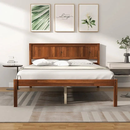Bed Frame with Wooden Headboard and Slat Support