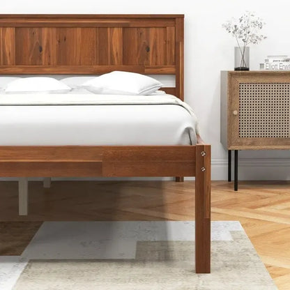 Bed Frame with Wooden Headboard and Slat Support