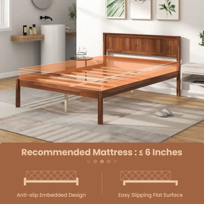 Bed Frame with Wooden Headboard and Slat Support