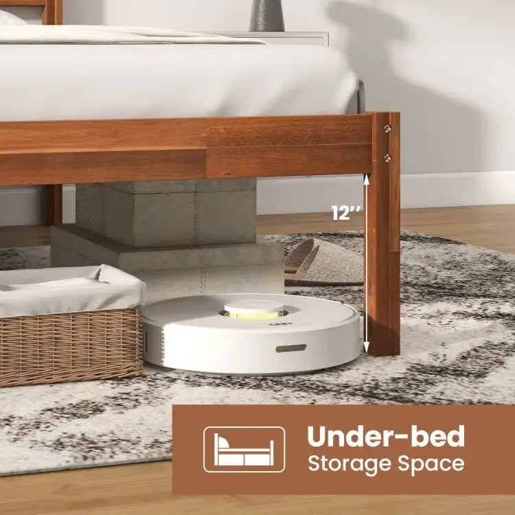 Bed Frame with Wooden Headboard and Slat Support