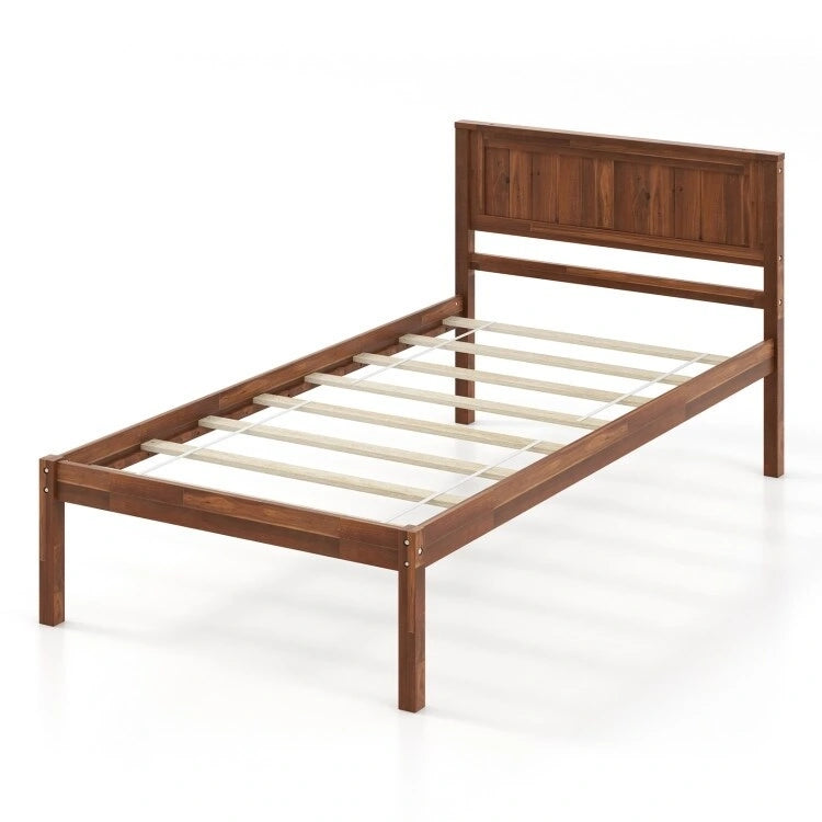 Bed Frame with Wooden Headboard and Slat Support