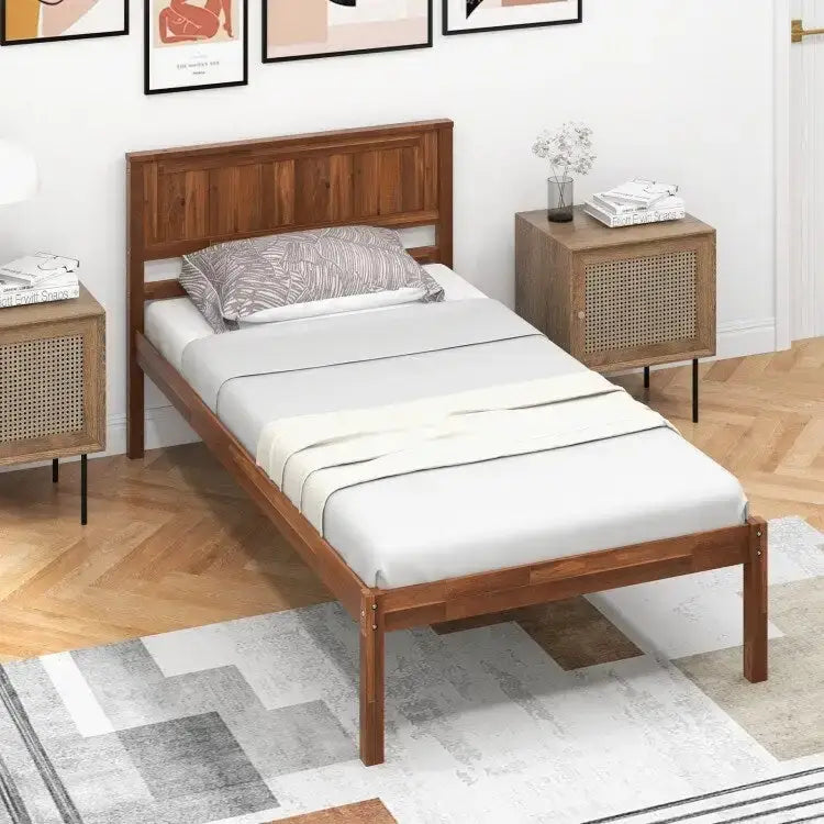Bed Frame with Wooden Headboard and Slat Support
