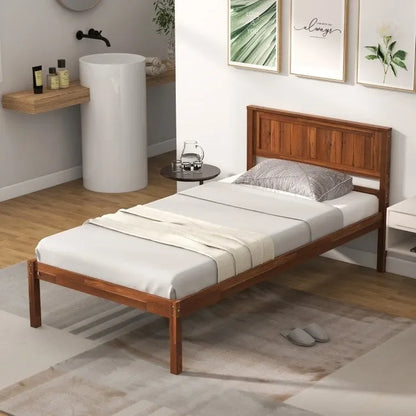 Bed Frame with Wooden Headboard and Slat Support