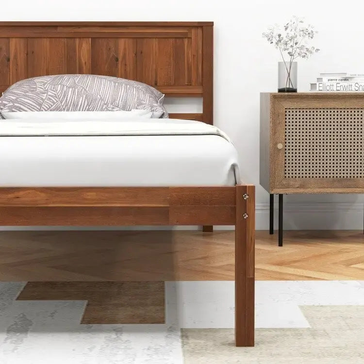Bed Frame with Wooden Headboard and Slat Support
