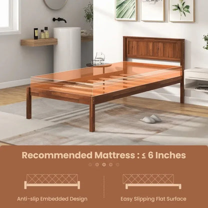 Bed Frame with Wooden Headboard and Slat Support