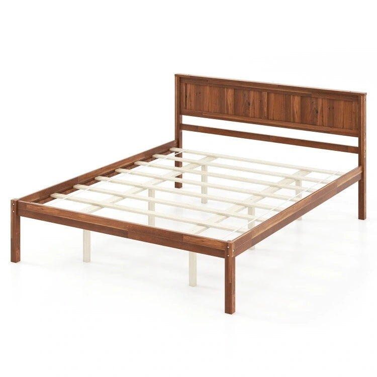 Bed Frame with Wooden Headboard and Slat Support
