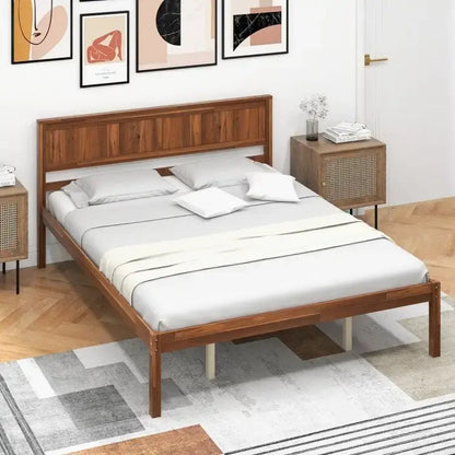 Bed Frame with Wooden Headboard and Slat Support