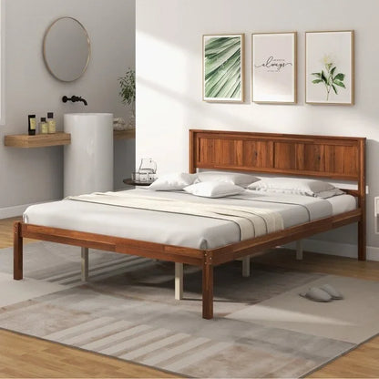 Bed Frame with Wooden Headboard and Slat Support