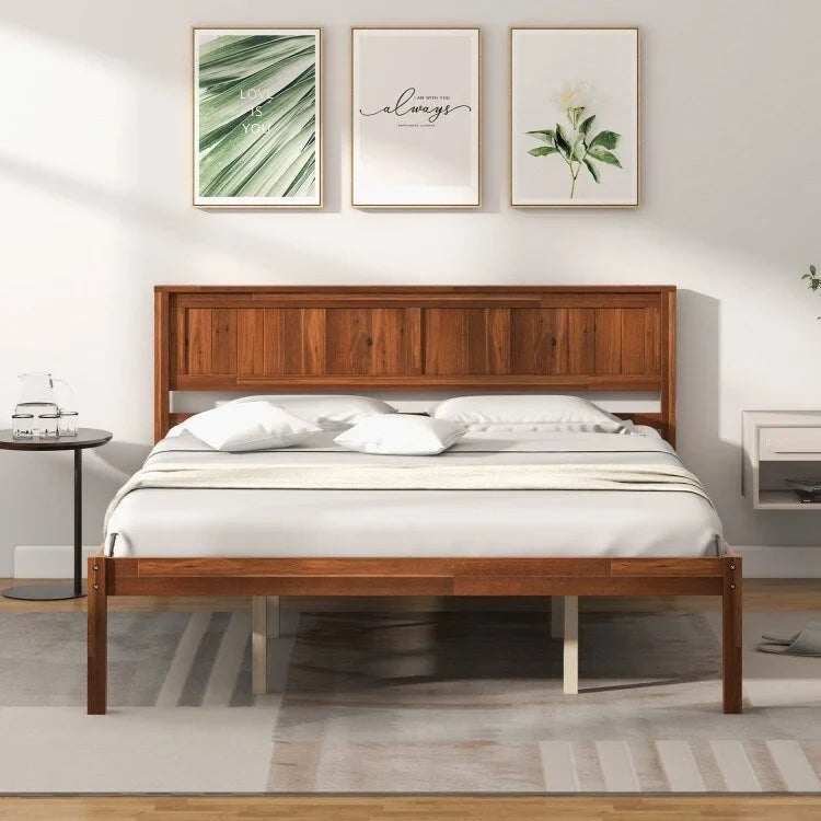 Bed Frame with Wooden Headboard and Slat Support