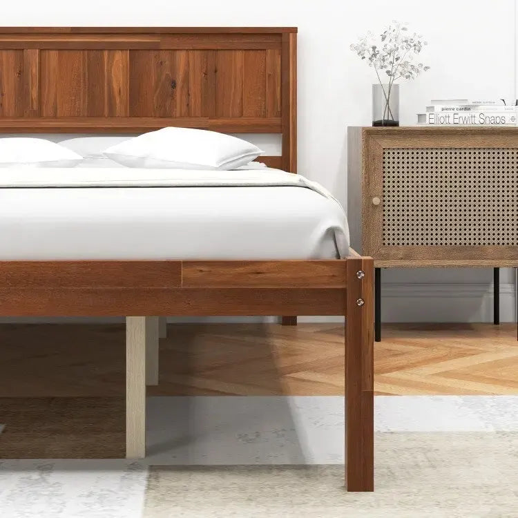 Bed Frame with Wooden Headboard and Slat Support