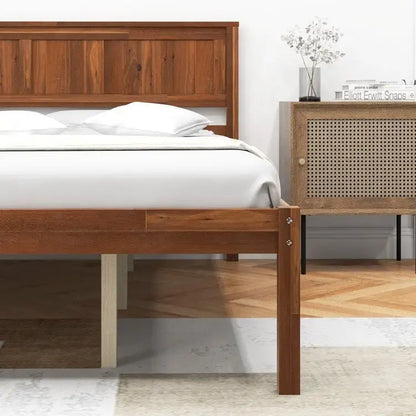 Bed Frame with Wooden Headboard and Slat Support