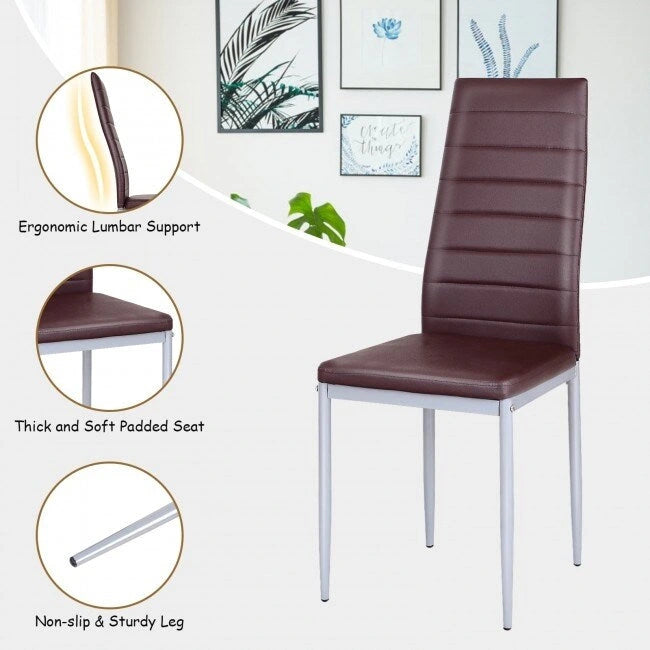 4 Pieces PVC Elegant Design Leather Dining Chairs with Solid Metal Legs - 16.0 x 20.0 x 38.5 (W x D x H)