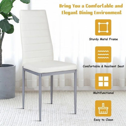 4 Pieces PVC Elegant Design Leather Dining Chairs with Solid Metal Legs - 16.0 x 20.0 x 38.5 (W x D x H)