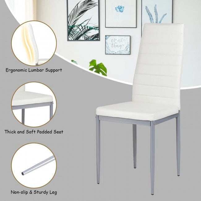 4 Pieces PVC Elegant Design Leather Dining Chairs with Solid Metal Legs - 16.0 x 20.0 x 38.5 (W x D x H)