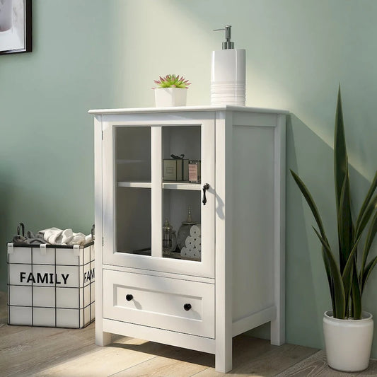 Buffet storage cabinet with glass doors and unique bell handle - 22.05x14.37x31.69