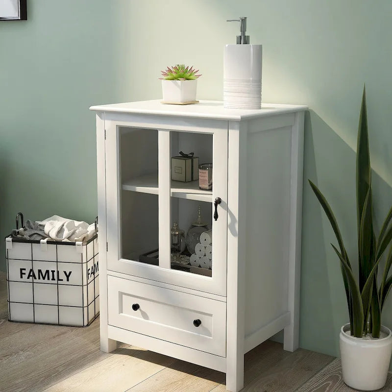 Buffet storage cabinet with glass doors and unique bell handle - 22.05x14.37x31.69