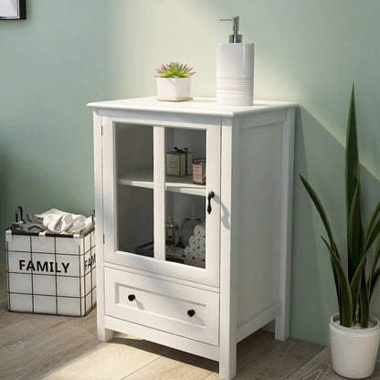 Buffet storage cabinet with glass doors and unique bell handle - 22.05x14.37x31.69
