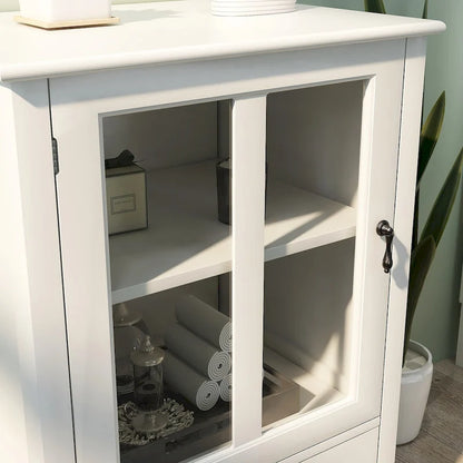 Buffet storage cabinet with glass doors and unique bell handle - 22.05x14.37x31.69