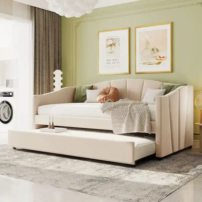 Twin Size Upholstered Daybed Sofa Bed With Trundle Bed