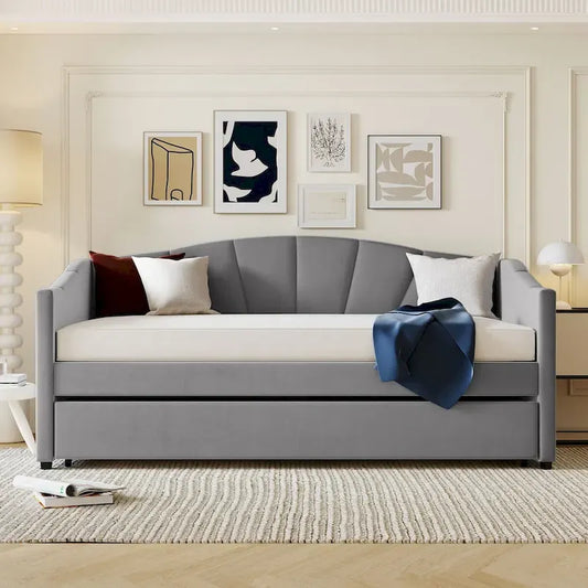 Twin Size Upholstered Daybed Sofa Bed With Trundle Bed