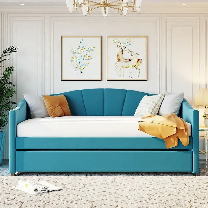 Twin Size Upholstered Daybed Sofa Bed With Trundle Bed