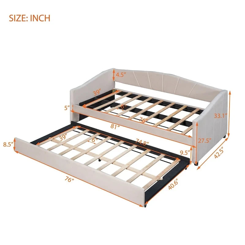 Twin Size Upholstered Daybed Sofa Bed With Trundle Bed