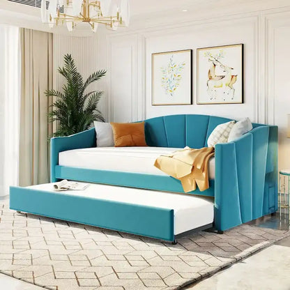 Twin Size Upholstered Daybed Sofa Bed With Trundle Bed