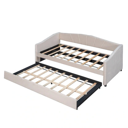 Twin Size Upholstered Daybed Sofa Bed With Trundle Bed