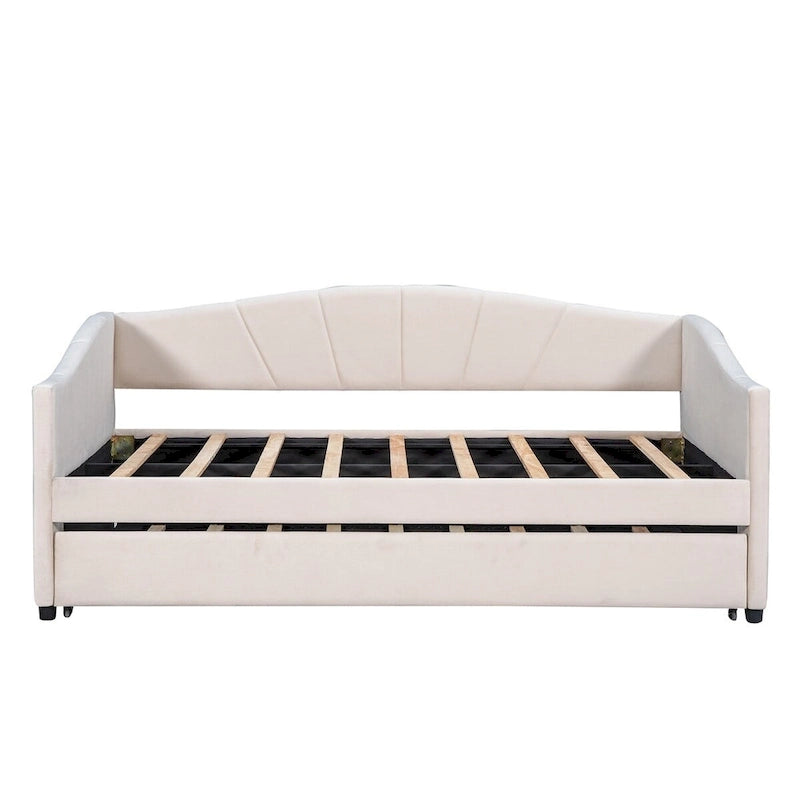Twin Size Upholstered Daybed Sofa Bed With Trundle Bed
