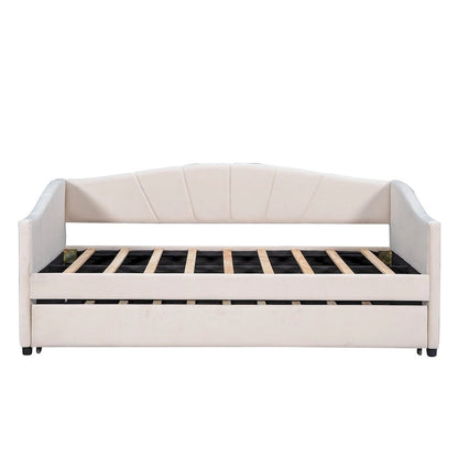 Twin Size Upholstered Daybed Sofa Bed With Trundle Bed