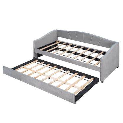 Twin Size Upholstered Daybed Sofa Bed With Trundle Bed