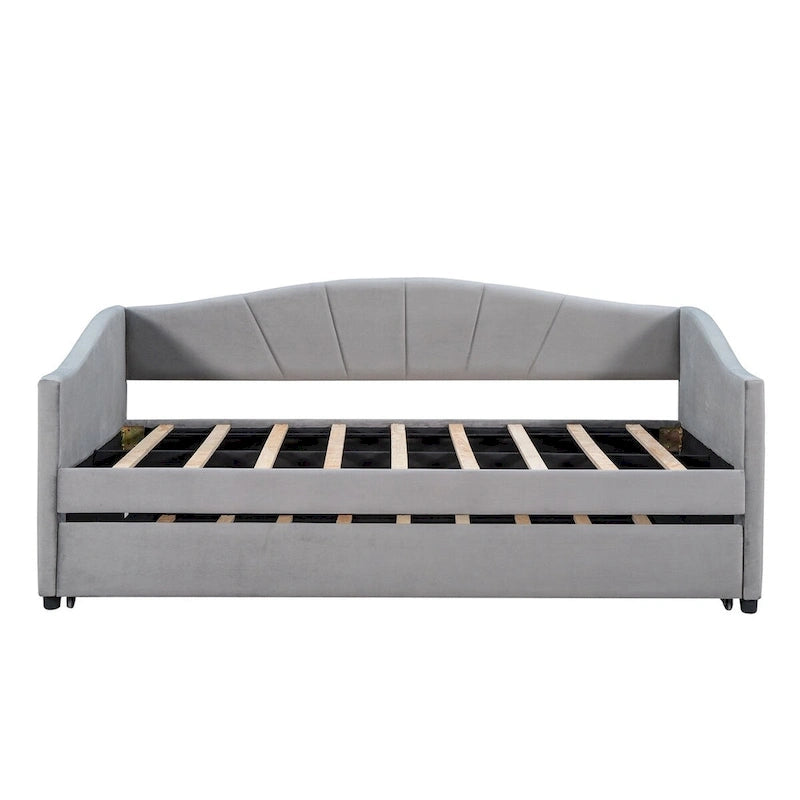 Twin Size Upholstered Daybed Sofa Bed With Trundle Bed